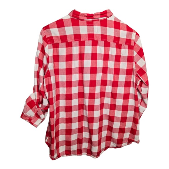 Old Navy Plaid Shirt Roll-Tab Sleeve Button Down Top Red White Womens XL Petite - Picture 2 of 7